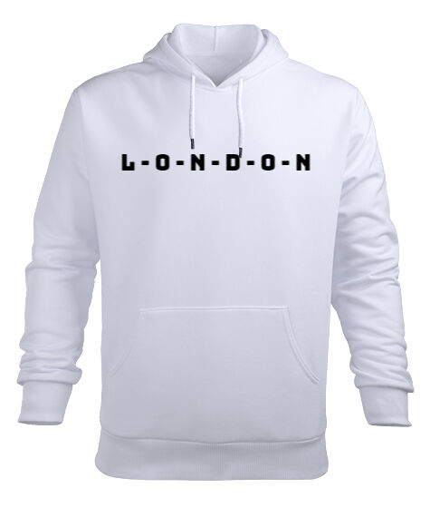 Tisho - London baskılı Beyaz Erkek Kapüşonlu Hoodie Sweatshirt