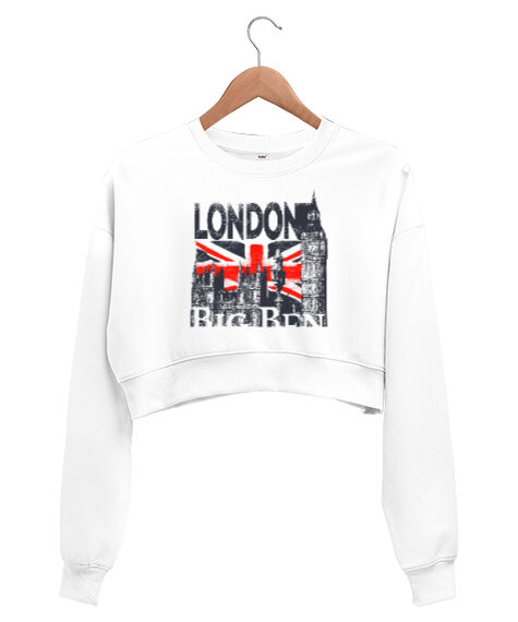 Tisho - Londra - London - Beyaz Kadın Crop Sweatshirt