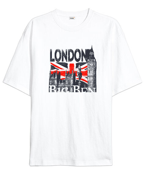 Tisho - Londra - London - Beyaz Oversize Unisex Tişört