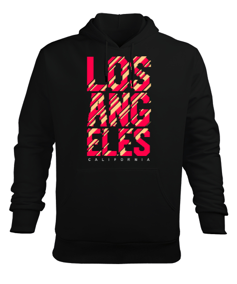 Tisho - Los Angeles California Baskılı Siyah Erkek Kapüşonlu Hoodie Sweatshirt
