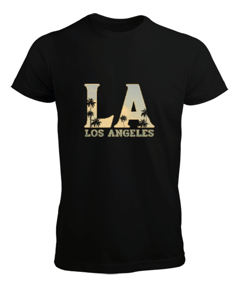 Los Angeles California Baskılı Siyah Erkek Tişört