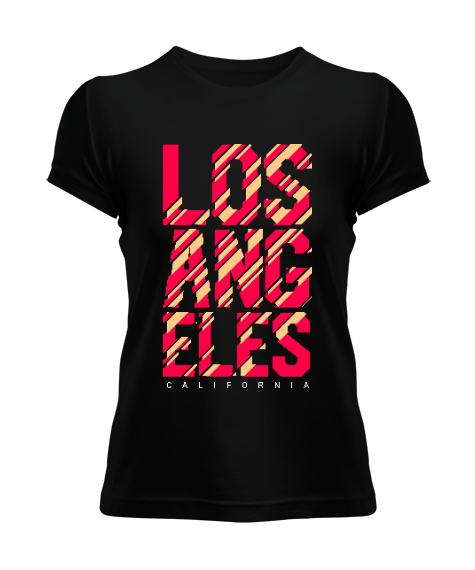 Tisho - Los Angeles California Baskılı Siyah Kadın Tişört
