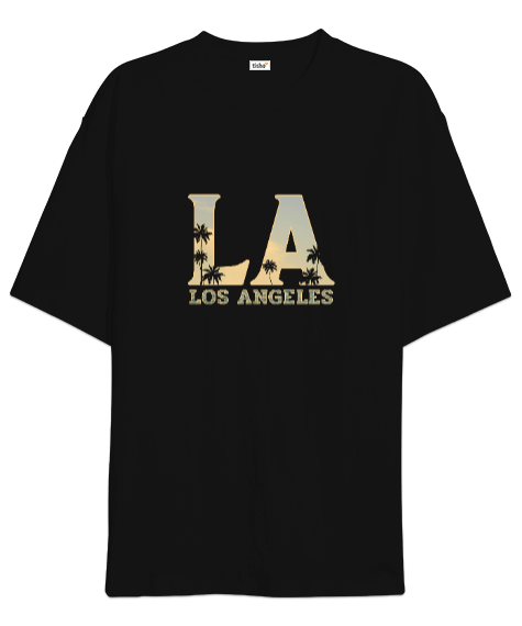 Tisho - Los Angeles California Baskılı Siyah Oversize Unisex Tişört