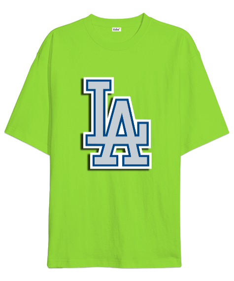 Tisho - Los Angeles LA Baskılı Yeşil Oversize Unisex Tişört