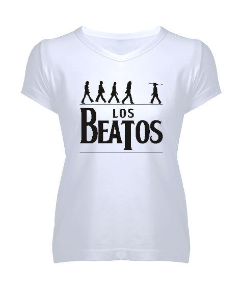 Tisho - Los Beatos Beyaz Kadın V Yaka Tişört