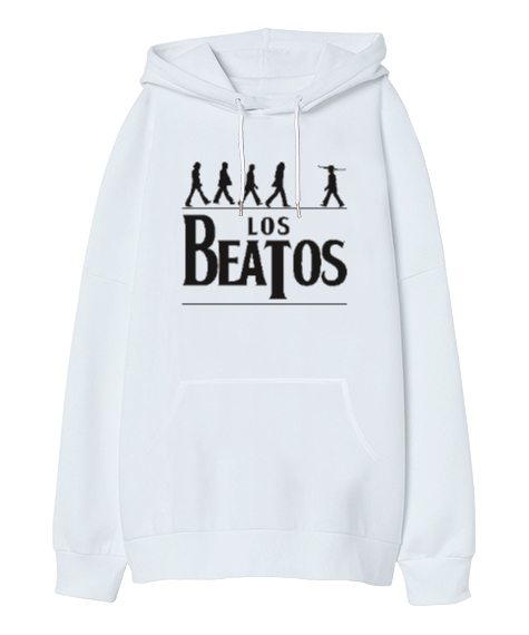 Tisho - Los Beatos Beyaz Oversize Unisex Kapüşonlu Sweatshirt