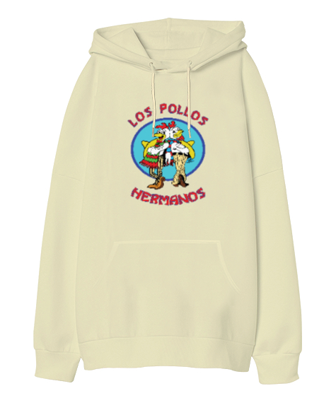 Tisho - Los Pollos Hermanos, Breaking Bad Baskılı Krem Oversize Unisex Kapüşonlu Sweatshirt
