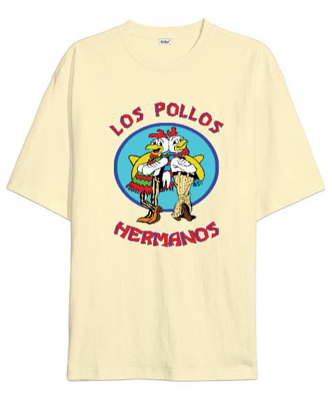 Tisho - Los Pollos Hermanos, Breaking Bad Baskılı Krem Oversize Unisex Tişört