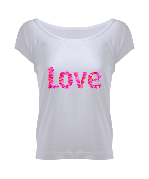 Tisho - LOVE Aşk Tasarımlı Kadın Geniş Yaka Tişört