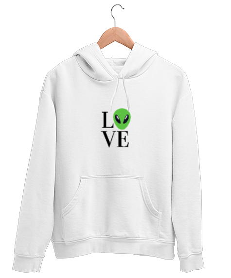 Tisho - Love Aşk Yazılı Beyaz Unisex Kapşonlu Sweatshirt