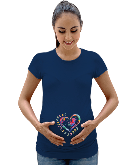 Tisho - love baby Lacivert Kadın Hamile Tişört