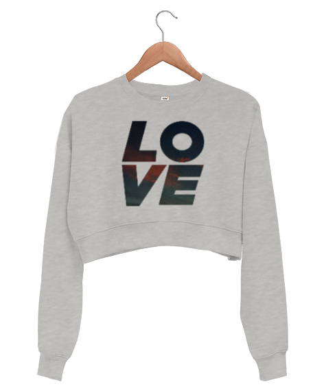 Tisho - Love baskılı Kadın Crop Sweatshirt