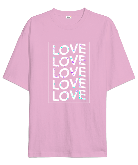 Tisho - Love Baskılı Pembe Oversize Unisex Tişört