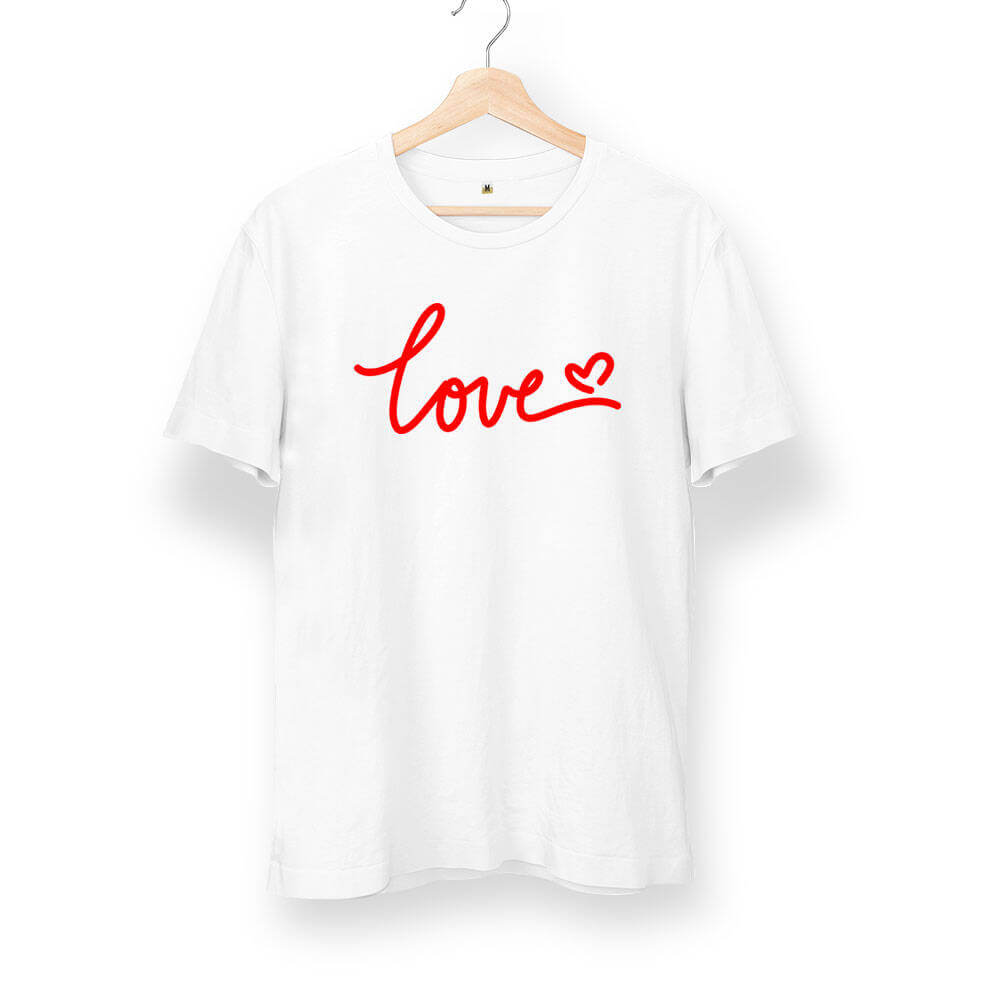 Tisho - Love Baskılı Unisex Kısa Kol Beyaz Tişört