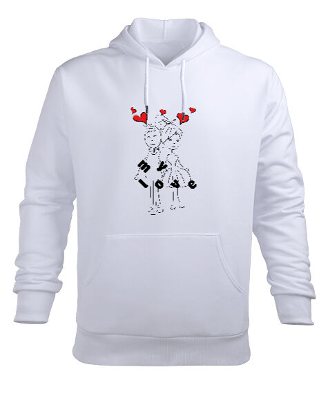 Tisho - Love Beyaz Erkek Kapüşonlu Hoodie Sweatshirt