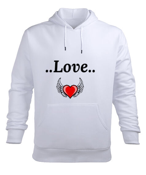 Tisho - Love Beyaz Erkek Kapüşonlu Hoodie Sweatshirt