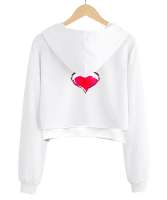 LOVE Beyaz Kadın Crop Hoodie Kapüşonlu Sweatshirt - Thumbnail
