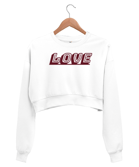 Tisho - Love Beyaz Kadın Crop Sweatshirt