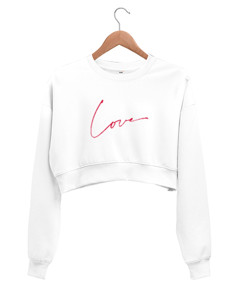 Tisho - LOVE Beyaz Kadın Crop Sweatshirt