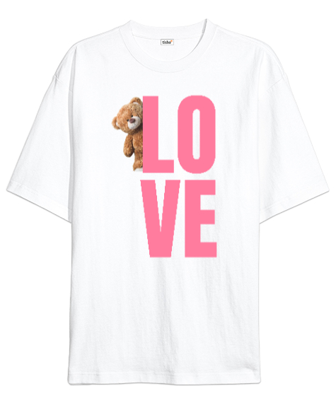 Tisho - Love Beyaz Oversize Unisex Tişört
