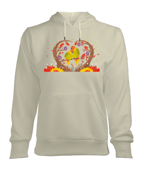 Tisho - Love Birds Tasarımlı Kadın Kapşonlu Hoodie Sweatshirt