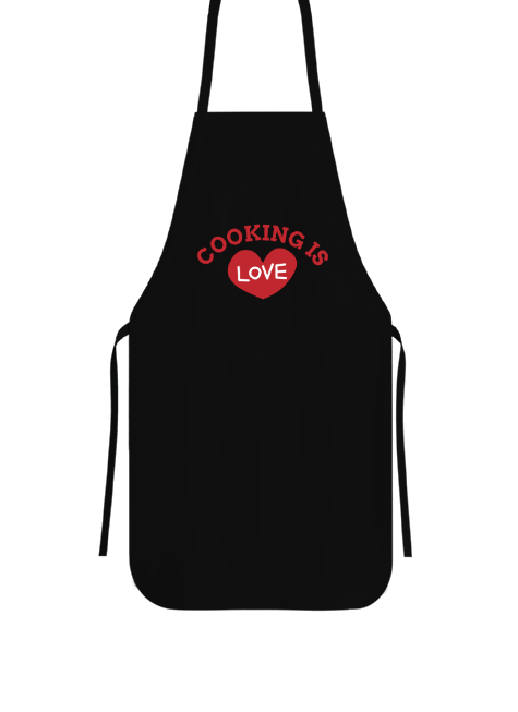 Tisho - LOVE COOKING Siyah Mutfak Önlüğü