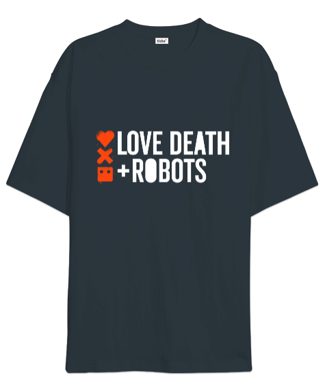 Tisho - Love Death Robots Baskılı Füme Oversize Unisex Tişört