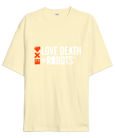 Tisho - Love Death Robots Baskılı Krem Oversize Unisex Tişört