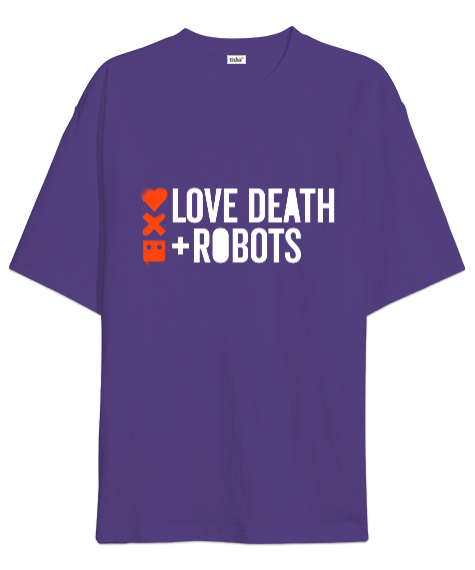 Tisho - Love Death Robots Baskılı Mor Renk Oversize Unisex Tişört