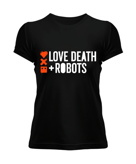 Tisho - Love Death Robots Baskılı Siyah Kadın Tişört