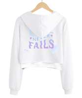 Love Fails Beyaz Kadın Crop Hoodie Kapüşonlu Sweatshirt - Thumbnail