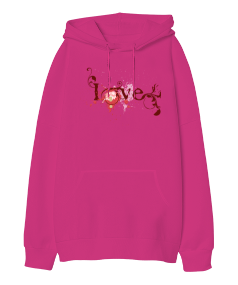 Tisho - Love font design romance Oversize Unisex Kapüşonlu Sweatshirt