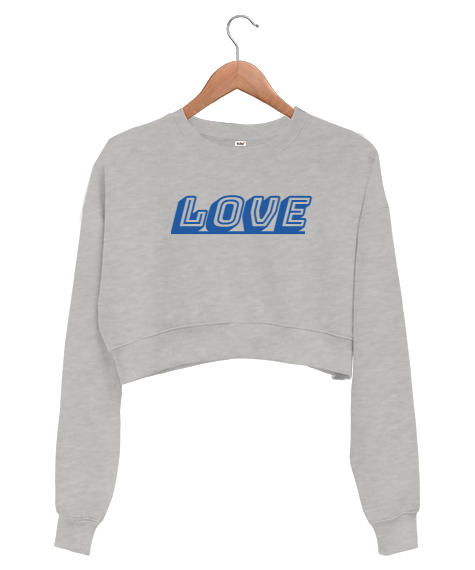 Tisho - LOVE Gri Kadın Crop Sweatshirt