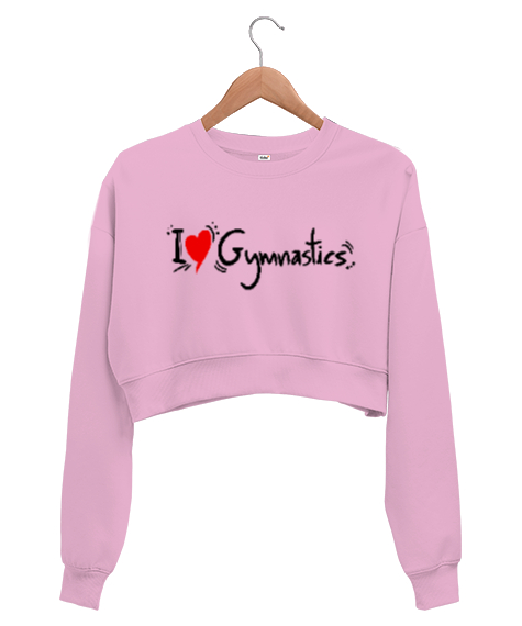 Tisho - Love Gymnastics - Jimnastik Seviyorum Pembe Kadın Crop Sweatshirt