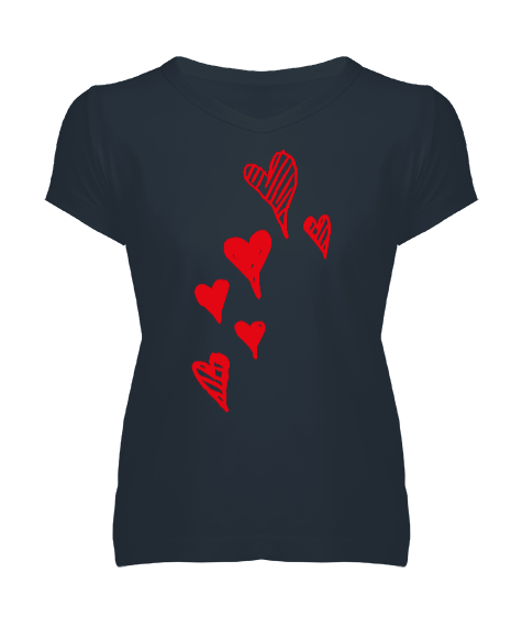 Tisho - Love heart Kadın V Yaka Tişört