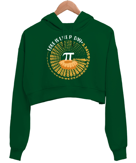 Tisho - Love Is Like Pi Day Çimen Yeşili Kadın Crop Hoodie Kapüşonlu Sweatshirt