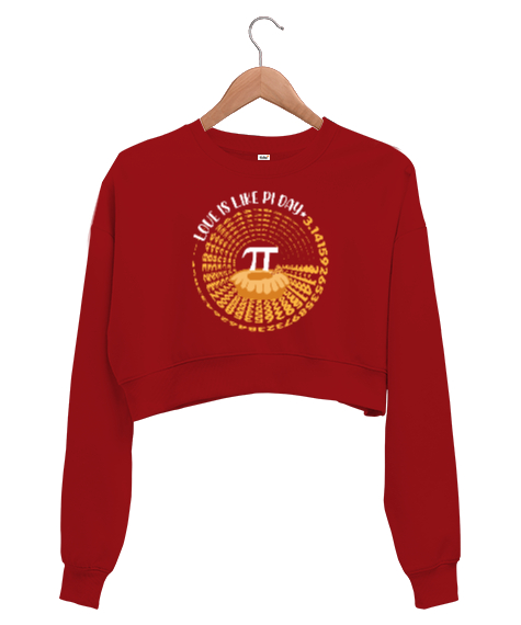 Tisho - Love Is Like Pi Day Kırmızı Kadın Crop Sweatshirt