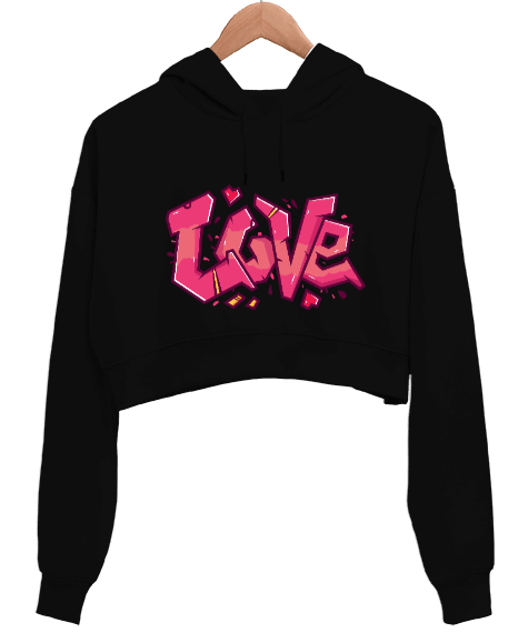 Tisho - love Kadın Crop Hoodie Kapüşonlu Sweatshirt