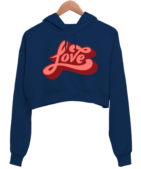 Tisho - LOVE Kadın Crop Hoodie Kapüşonlu Sweatshirt