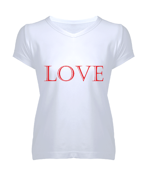 Tisho - love Kadın V Yaka Tişört