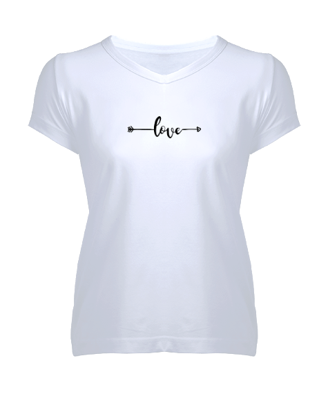 Tisho - Love Kadın V Yaka Tişört