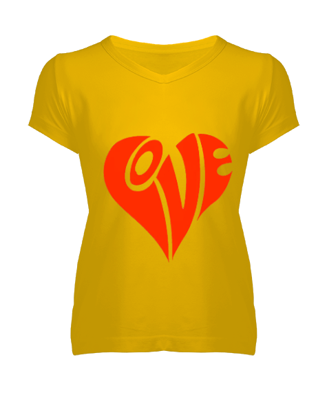 Tisho - Love Kadın V Yaka Tişört