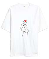 Love kalp el detaylı Beyaz Oversize Unisex Tişört - Tisho