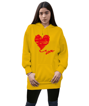 love kalp kadın uzun sweatshirt Kadın Uzun Hoodie Kapüşonlu Sweatshirt - Tisho