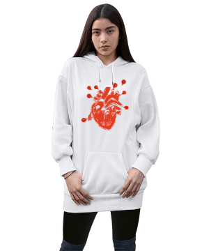 love kalp kadın uzun sweatshirt Kadın Uzun Hoodie Kapüşonlu Sweatshirt - Tisho