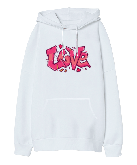 Tisho - Love Kalp Oversize Unisex Kapüşonlu Sweatshirt