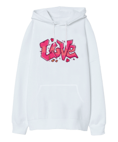 Love Kalp Oversize Unisex Kapüşonlu Sweatshirt - Tisho