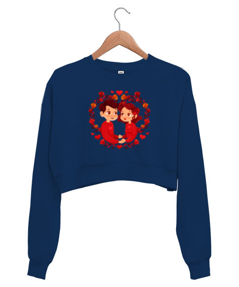 Tisho - love Lacivert Kadın Crop Sweatshirt