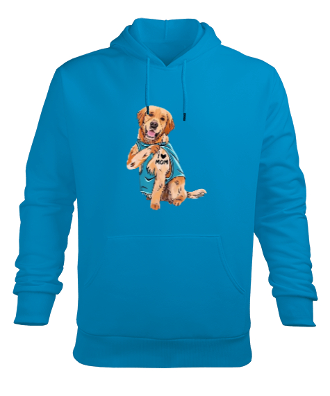 Tisho - Love mom golden baskılı Turkuaz Erkek Kapüşonlu Hoodie Sweatshirt