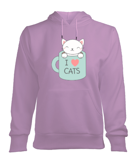 Tisho - LOVE MY CAT I LOVE CATS HOODIE KADIN LOVE MY CAT KEDİ KAPŞONLU SWEAT HAYVAN SEVGİSİ Kadın Kapşonlu Hoodie Sweatshirt